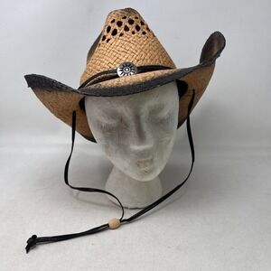 Jacobson Straw Cowboy Hat Western Chin Strap One Size Raffia‎ Festival Prairie